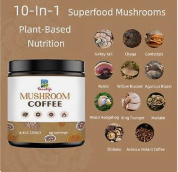 BeauLife 250g Mushroom Coffee, 8.8OZ, 80 Serving, 10 Superfood, with Arabica,10 Superfood - Image 2