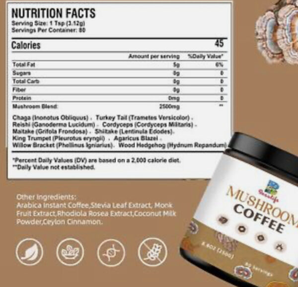 BeauLife 250g Mushroom Coffee, 8.8OZ, 80 Serving, 10 Superfood, with Arabica,10 Superfood - Image 3