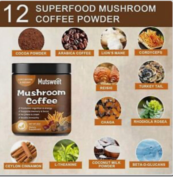 Mutsweet Mushroom Coffee Mushroom Powder Blend & Lions Mane for Energy Immune Support - Image 2