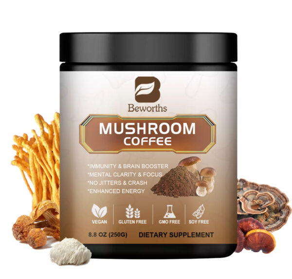 Beworths 250g Organic Mushroom Coffee  Powder,Enhanced Energy,Immunity & Brain Booster