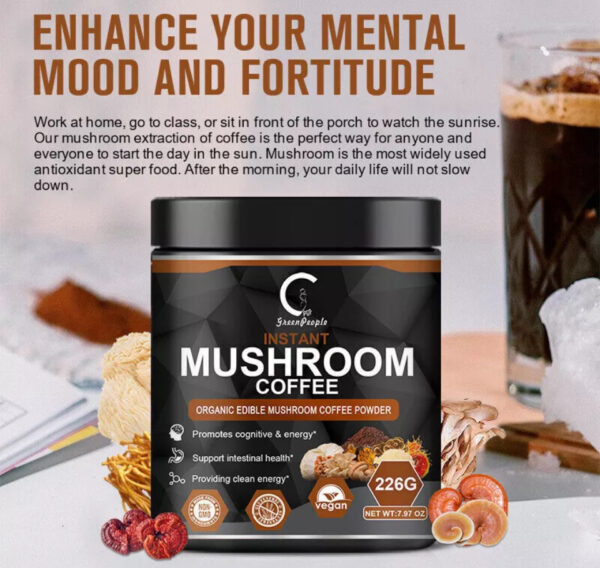 Green People Instant Organic Lions Mane Mushroom Coffee Powder 226g Brain & Memory Hericium Erinaceus - Image 3