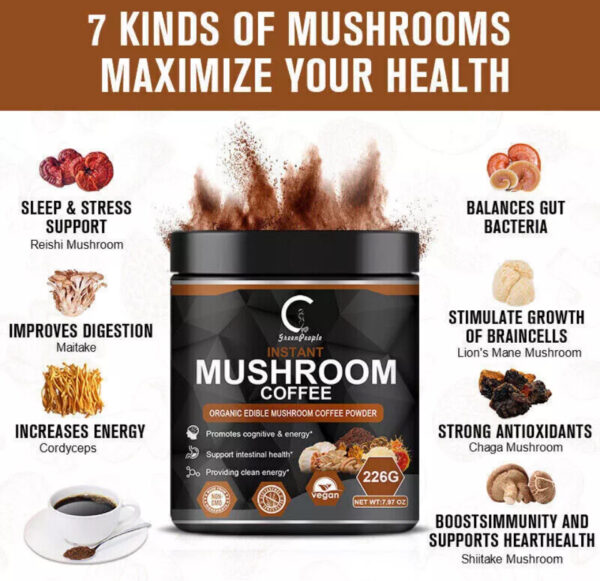 Green People Instant Organic Lions Mane Mushroom Coffee Powder 226g Brain & Memory Hericium Erinaceus - Image 4