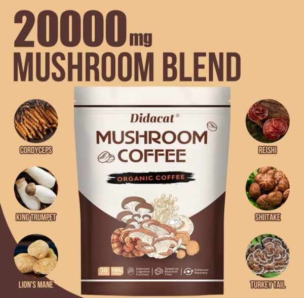 Didacat 2024 New Mushroom Coffee Organic Coffee 30 Servings in one Pack - Image 7